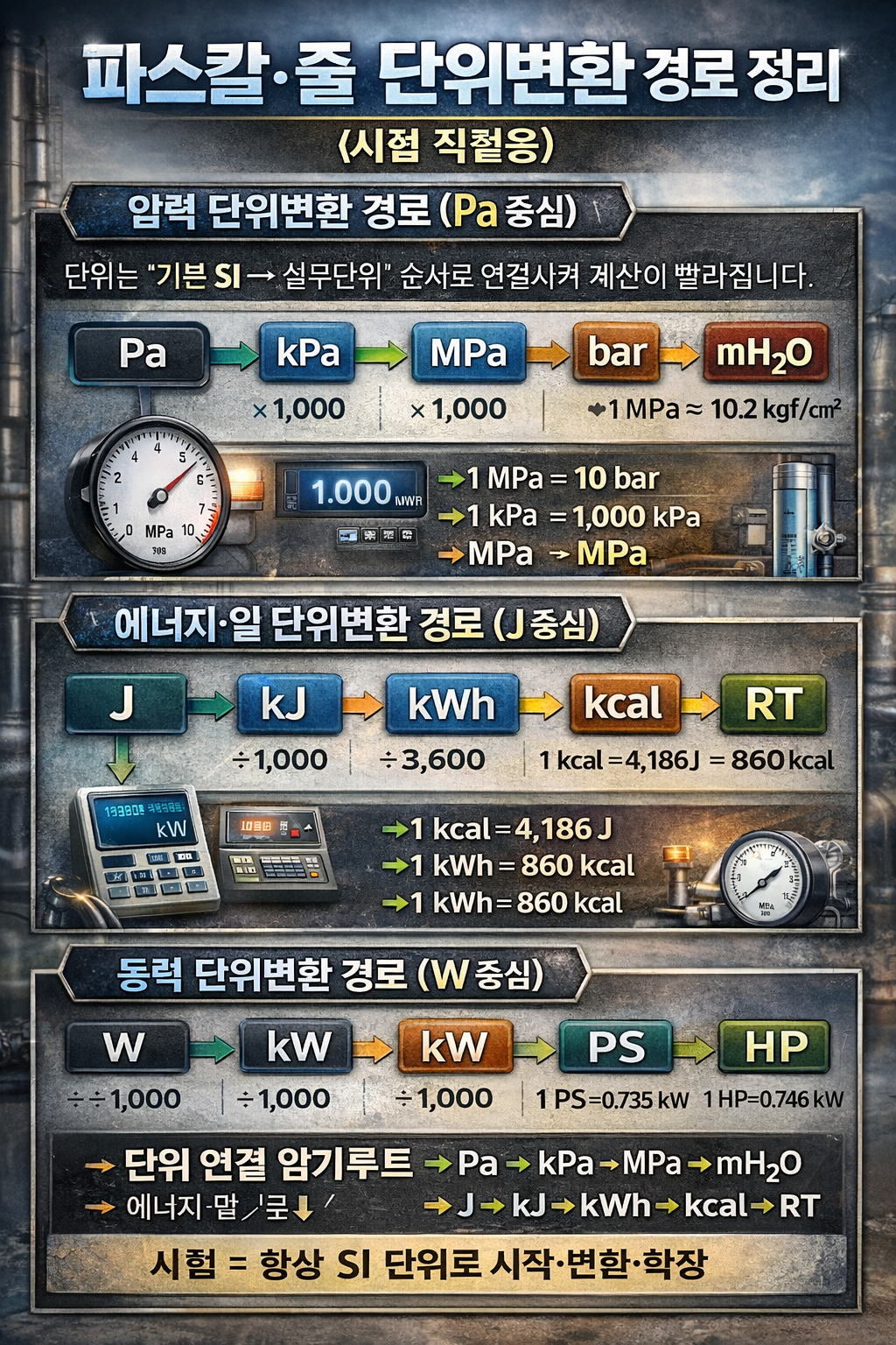 파스칼·줄 단위 변환 “경로 정리” (시험 직결용)